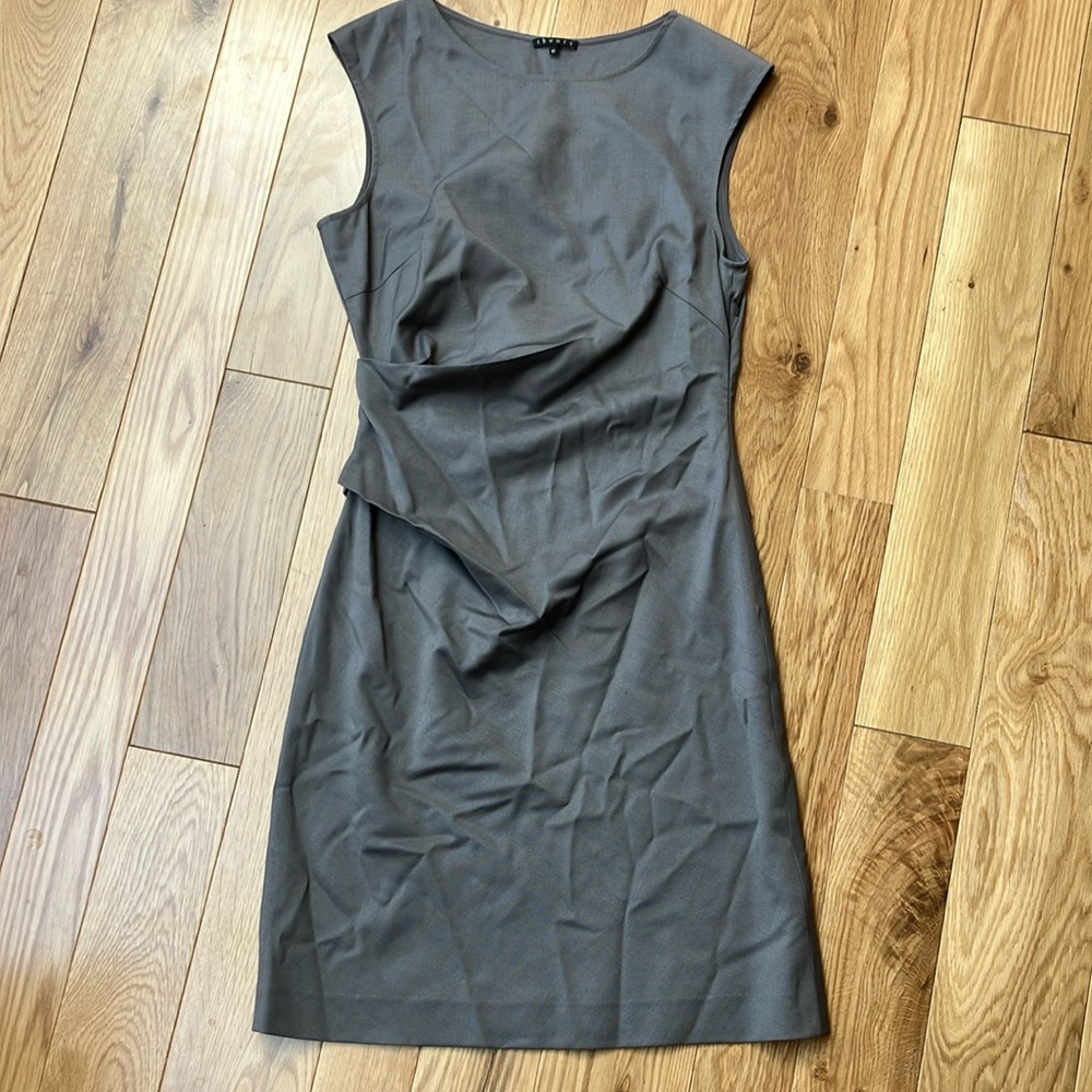 Theory Gray Ruched Sheath Mini Dress